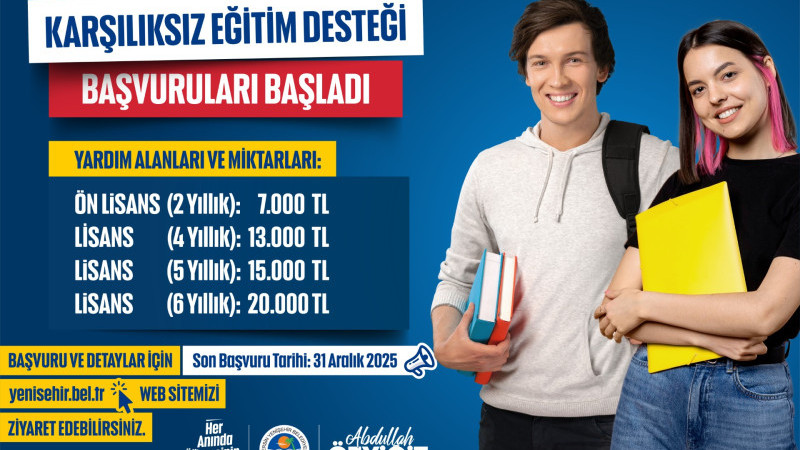 YENİŞEHİR BELEDİYESİNİN KARŞILIKSIZ EĞİTİM DESTEĞİ BAŞVURULARI BAŞLADI